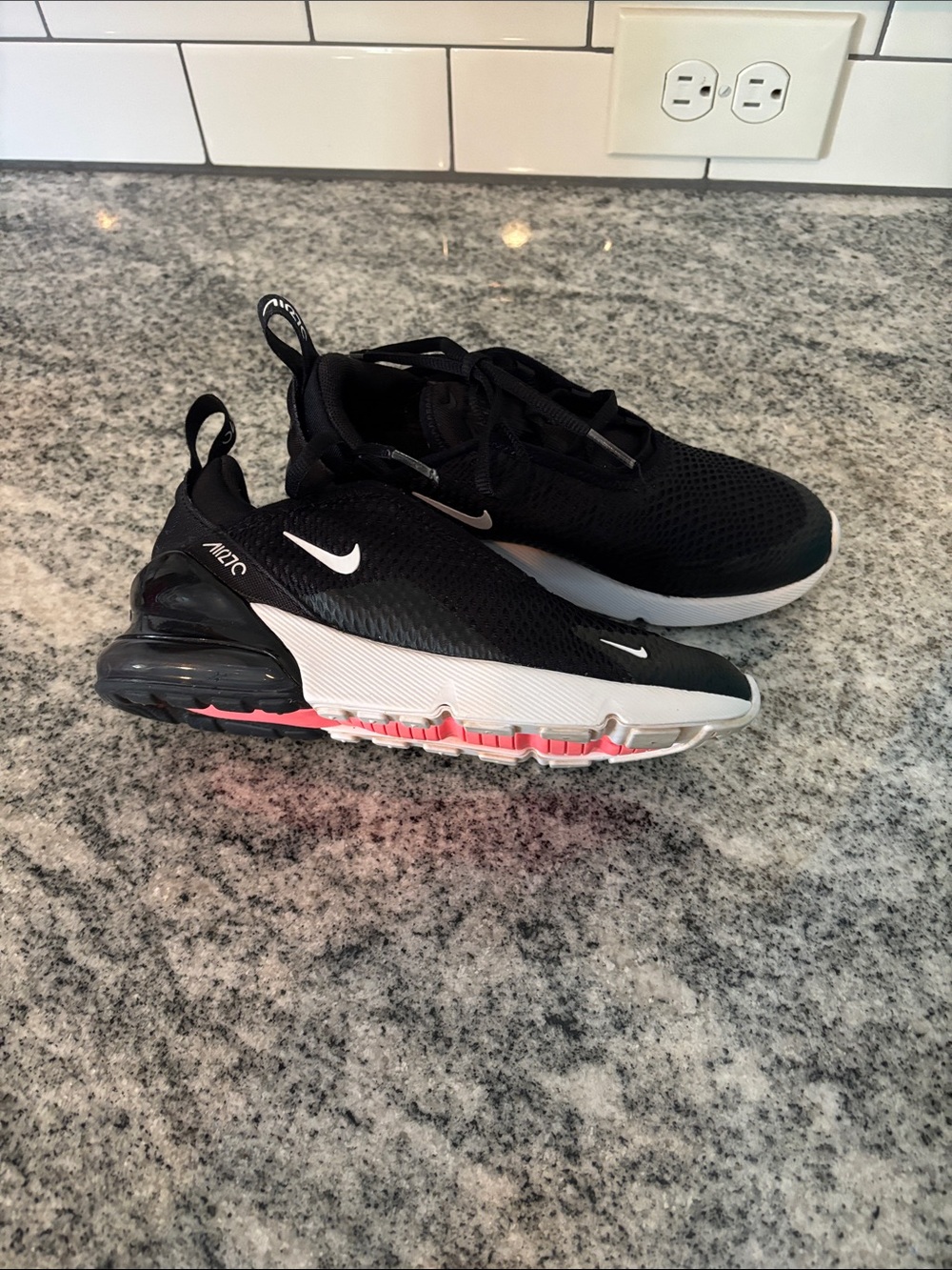 Nike Kids Black White Sneakers with Pink Accent